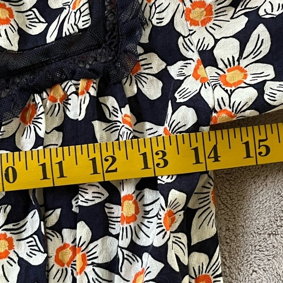 Free People Navy Floral Daisy Lace Collared Short Puffed Sleeve Mini Dress XS - Picture 14 of 15